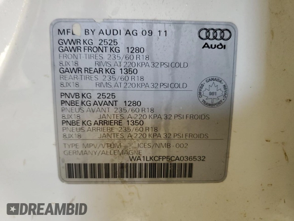 2012 Audi Q5 Premium z VIN WA1LKCFP5CA036532, wystawiony jako Copart lot #85296174 z przebiegiem 245 253 mil mil oraz Szkoda całkowita • Salvage title. Historia ofert i sprzedaży dostępna na DreamBid. Obrazek 13.