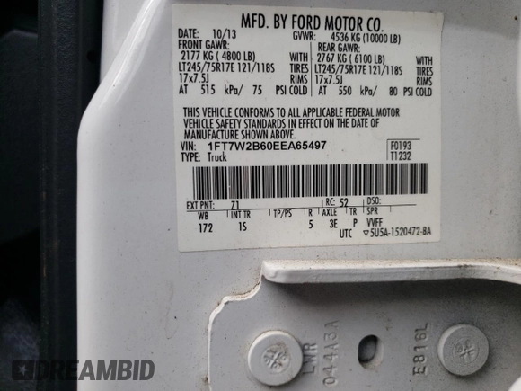 2014 Ford F-250 XL с VIN 1FT7W2B60EEA65497, выставлен на аукционе Copart как лот 61812045 с пробегом 238 916 миль миль и Списание • Salvage title. История ставок и продаж доступна на DreamBid. Изображение 12.