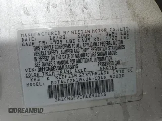 2021 Nissan Versa SV z VIN 3N1CN8EV0ML843015, wystawiony jako Copart lot #58406775 z przebiegiem 87 979 mil mil oraz Czysty tytuł • Clean title. Historia ofert i sprzedaży dostępna na DreamBid. Obrazek 12.