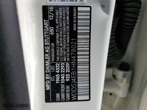 2017 Mercedes-Benz CLA with VIN WDDSJ4EB1HN478021, listed as a Copart auction lot 52720304 with 120,584 mi miles and Salvage Title. Bid and sale history available at carsss.com. Image 12.