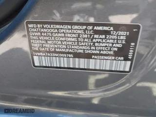2022 Volkswagen Passat 2.0T Limited Edition with VIN 1VWBA7A33NC009785, listed as a IAAI auction lot 41639005 with 69,484 mi miles. Bid and sale history available at carsss.com. Image 9.