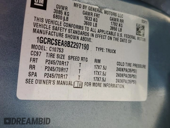 2011 Chevrolet Silverado 1500 LT with VIN 1GCRCSEA8BZ297190, listed as a Copart auction lot 64672494 with 163,472 mi miles and Salvage Title. Bid and sale history available at DreamBid. Image 14.