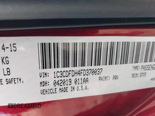 2015 Dodge Dart Aero with VIN 1C3CDFDH4FD370037, listed as a IAAI auction lot 41612534 with 65,098 mi miles. Bid and sale history available at carsss.com. Image 9.