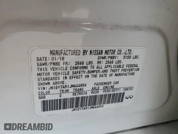 2018 Infiniti Q50 3.0t LUXE with VIN JN1EV7AR1JM444854, listed as a Copart auction lot 52797955 with 101,852 mi miles and Salvage Title. Bid and sale history available at carsss.com. Image 12.