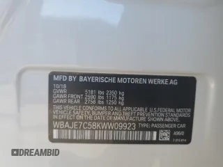 2019 BMW 5 Series 540i xDrive with VIN WBAJE7C58KWW09923, listed as a Copart auction lot 50146235 with 42,440 mi miles and Non Repairable. Bid and sale history available at carsss.com. Image 14.