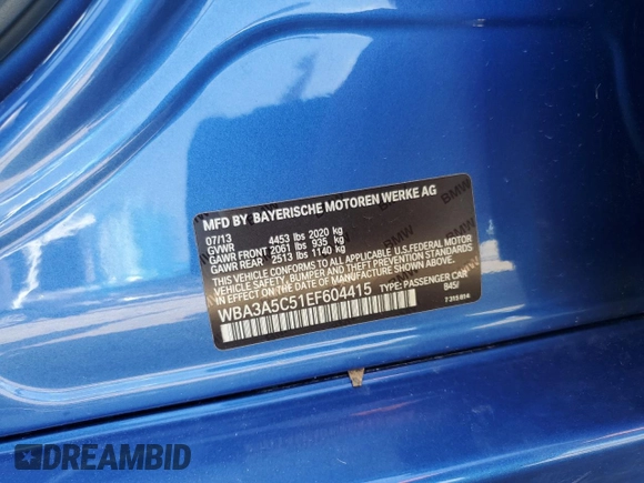 2014 BMW 3 Series 328i z VIN WBA3A5C51EF604415, wystawiony jako Copart lot #64658175 z przebiegiem 90 593 mil mil oraz Czysty tytuł • Clean title. Historia ofert i sprzedaży dostępna na DreamBid. Obrazek 12.
