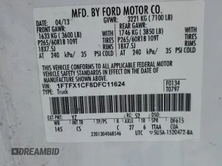 2013 Ford F-150 XL with VIN 1FTFX1CF8DFC11624, listed as a Copart auction lot 52699215 with 201,598 mi miles and Salvage Title. Bid and sale history available at carsss.com. Image 13.