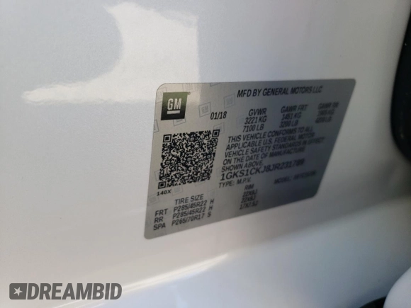 2018 GMC Yukon Denali with VIN 1GKS1CKJ8JR231789, listed as a Copart auction lot 45655024 with 76,085 mi miles and Salvage Title. Bid and sale history available at DreamBid. Image 13.