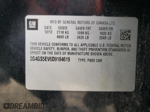2013 Buick Regal Turbo Premium 1 with VIN 2G4GS5EV6D9184619, listed as a Copart auction lot 50875565 with 119,743 mi miles and Salvage Title. Bid and sale history available at carsss.com. Image 12.