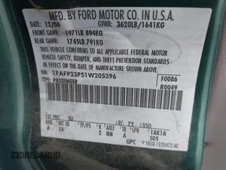 2001 Ford Focus LX with VIN 1FAFP33P51W205396, listed as a IAAI auction lot 41563111 with 95,882 mi miles and . Bid and sale history available at carsss.com. Image 9.