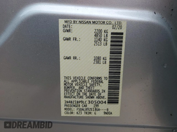 2020 Nissan LEAF с VIN 1N4BZ1BP9LC305004, выставлен на аукционе Copart как лот 41515684 с пробегом 31 718 миль миль и . История ставок и продаж доступна на DreamBid. Изображение 13.