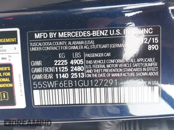 2016 Mercedes-Benz C 450 AMG with VIN 55SWF6EB1GU127291, listed as a IAAI auction lot 41930711 with 32,614 mi miles and . Bid and sale history available at carsss.com. Image 9.