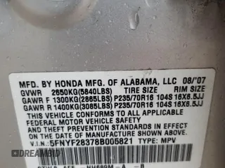 2008 Honda Pilot SE z VIN 5FNYF28378B005821, wystawiony jako Copart lot #49453655 z przebiegiem 200 804 mil mil oraz Szkoda całkowita • Salvage title. Historia ofert i sprzedaży dostępna na DreamBid. Obrazek 14.