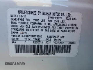 2011 Infiniti EX Journey with VIN JN1AJ0HR2BM853700, listed as a Copart auction lot 77166274 with Not Provided miles and Salvage Title. Bid and sale history available at carsss.com. Image 12.