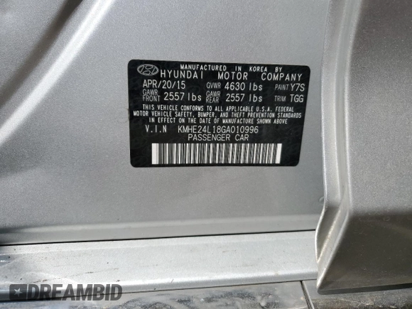 2016 Hyundai Sonata Hybrid SE with VIN KMHE24L18GA010996, listed as a Copart auction lot 57464962 with 32,458 mi miles. Bid and sale history available at carsss.com. Image 10.