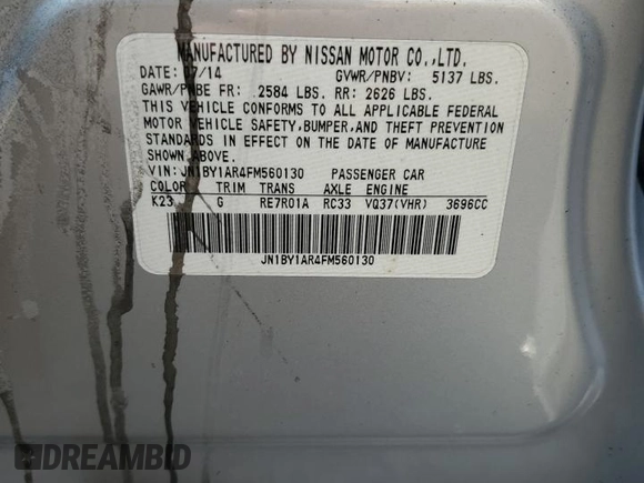 2015 Infiniti Q70 z VIN JN1BY1AR4FM560130, wystawiony jako Copart lot #46022855 z przebiegiem Nie podano mil oraz Szkoda całkowita • Salvage title. Historia ofert i sprzedaży dostępna na DreamBid. Obrazek 12.