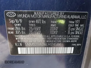 2020 Hyundai Santa Fe SE with VIN 5NMS23AD6LH174584, listed as a IAAI auction lot 41813950 with 107,852 mi miles. Bid and sale history available at carsss.com. Image 9.