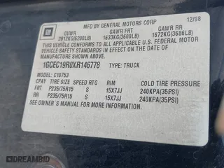 1999 Chevrolet C/K 1500 with VIN 1GCEC19R0XR146778, listed as a IAAI auction lot 42104540 with 221,531 mi miles. Bid and sale history available at carsss.com. Image 9.