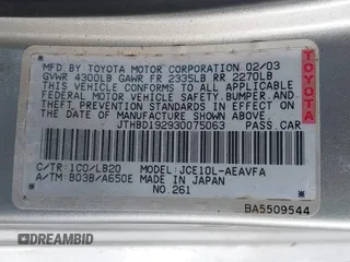 2003 Lexus IS 300/350 with VIN JTHBD192930075063, listed as a IAAI auction lot 42085918 with 235,807 mi miles and . Bid and sale history available at DreamBid. Image 9.