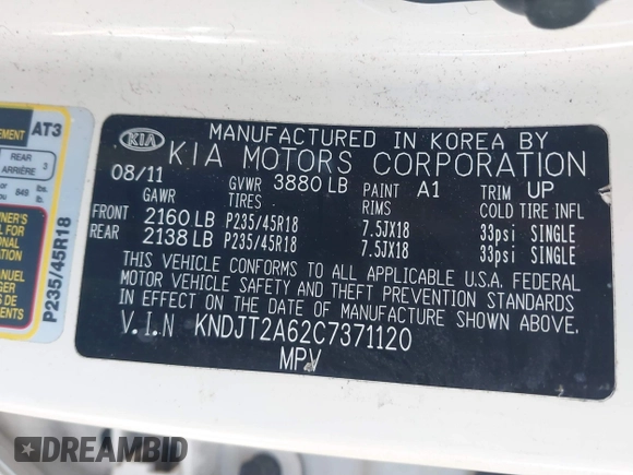 2012 Kia Soul + with VIN KNDJT2A62C7371120, listed as a IAAI auction lot 41442500 with 152,206 mi miles. Bid and sale history available at carsss.com. Image 9.