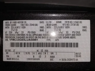 2020 Ford Escape SE with VIN 1FMCU0G65LUA54981, listed as a IAAI auction lot 41997901 with 83,475 mi miles and . Bid and sale history available at carsss.com. Image 9.