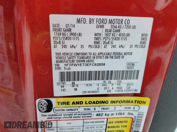 2014 Ford F-150 XL z VIN 1FTFW1ET3EFC62858, wystawiony jako Copart lot #54783125 z przebiegiem 91 352 mil mil oraz Szkoda całkowita • Salvage title. Historia ofert i sprzedaży dostępna na DreamBid. Obrazek 12.