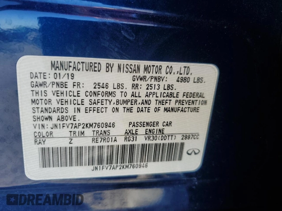 2019 Infiniti Q50 RED SPORT 400 with VIN JN1FV7AP2KM760946, listed as a Copart auction lot 80971704 with 69,882 mi miles and Salvage Title. Bid and sale history available at carsss.com. Image 13.