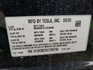 2020 Tesla Model X Long Range with VIN 5YJXCBE28LF306798, listed as a Copart auction lot 46924283 with 0 mi miles. Bid and sale history available at carsss.com. Image 13.