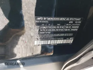 2023 Mercedes-Benz EQB 300 z VIN W1N9M0KB8PN076498, wystawiony jako IAAI lot #41992276 z przebiegiem 9062 mil mil oraz . Historia ofert i sprzedaży dostępna na DreamBid. Obrazek 9.