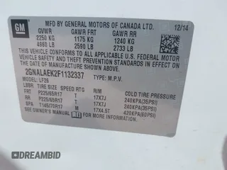2015 Chevrolet Equinox LS z VIN 2GNALAEK2F1132337, wystawiony jako IAAI lot #41793711 z przebiegiem 91 007 mil mil oraz . Historia ofert i sprzedaży dostępna na DreamBid. Obrazek 9.