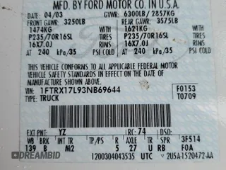 2003 Ford F-150 XL with VIN 1FTRX17L93NB69644, listed as a Copart auction lot 57130275 with 191,302 mi miles and Salvage title. Bid and sale history available at DreamBid. Image 12.