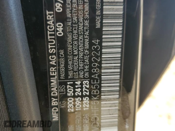 2014 Mercedes-Benz E 350 Sport with VIN WDDHF5KB5EA892234, listed as a Copart auction lot 60993475 with 172,352 mi miles and Clean title. Bid and sale history available at DreamBid. Image 12.