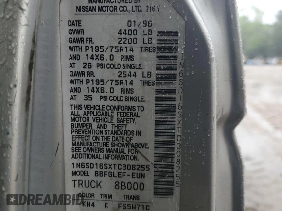 1996 Nissan Frontier XE с VIN 1N6SD16SXTC308255, выставлен на аукционе Copart как лот 53027865 с пробегом 299 424 миль миль и Чистый • Clean title. История ставок и продаж доступна на DreamBid. Изображение 12.