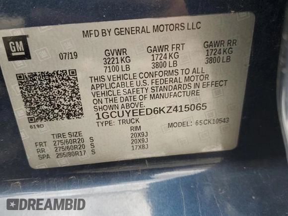 2019 Chevrolet Silverado 1500 RST with VIN 1GCUYEED6KZ415065, listed as a Copart auction lot 51276005 with 89,646 mi miles and Salvage Title. Bid and sale history available at DreamBid. Image 14.