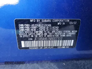 2022 Subaru WRX Premium with VIN JF1VBAH61N8007312, listed as a Copart auction lot 89149885 with 38,594 mi miles and Salvage Title. Bid and sale history available at carsss.com. Image 12.