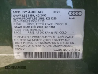 2022 Audi Q5 S line Premium Plus with VIN WA1EAAFY2N2012534, listed as a Copart auction lot 65381612 with 9,714 mi miles. Bid and sale history available at carsss.com. Image 10.