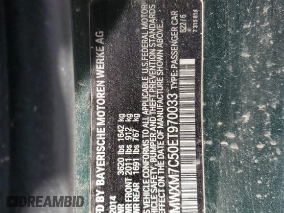 2014 MINI Hardtop S with VIN WMWXM7C50ET970033, listed as a Copart auction lot 56160735 with 125,208 mi miles and Salvage title. Bid and sale history available at DreamBid. Image 12.