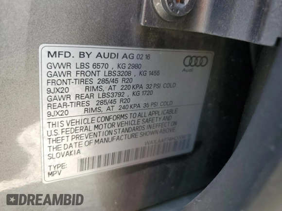 2017 Audi Q7 Premium Plus with VIN WA1LAAF74HD009710, listed as a Copart auction lot 62352705 with 153,865 mi miles and Clean title. Bid and sale history available at DreamBid. Image 13.