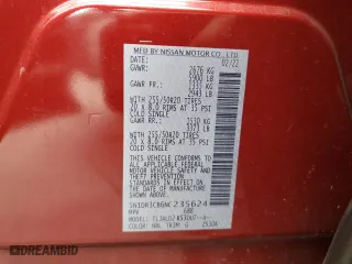 2022 Nissan Pathfinder SL with VIN 5N1DR3CB6NC235624, listed as a Copart auction lot 43662183 with 0 mi miles and Salvage Title. Bid and sale history available at carsss.com. Image 13.