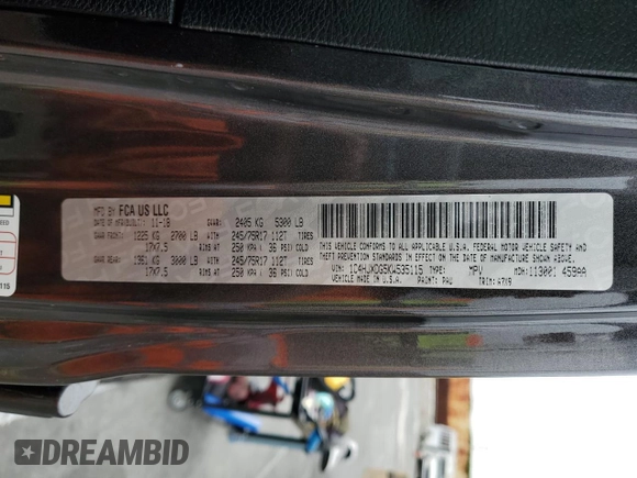 2019 Jeep Wrangler Unlimited Sport S with VIN 1C4HJXDG5KW535115, listed as a Copart auction lot 58404545 with 95,491 mi miles and Salvage title. Bid and sale history available at DreamBid. Image 14.