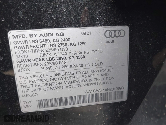 2022 Audi Q5 S line Premium z VIN WA1GAAFY0N2019698, wystawiony jako IAAI lot #41549059 z przebiegiem 24 105 mil mil oraz . Historia ofert i sprzedaży dostępna na DreamBid. Obrazek 9.