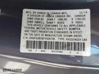 2015 Honda Civic Coupe LX with VIN 2HGFG3B5XFH509728, listed as a IAAI auction lot 41669745 with 96,465 mi miles. Bid and sale history available at carsss.com. Image 9.