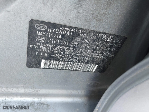 2015 Hyundai Elantra Limited with VIN KMHDH4AE5FU224681, listed as a IAAI auction lot 41817276 with 178,511 mi miles. Bid and sale history available at carsss.com. Image 9.