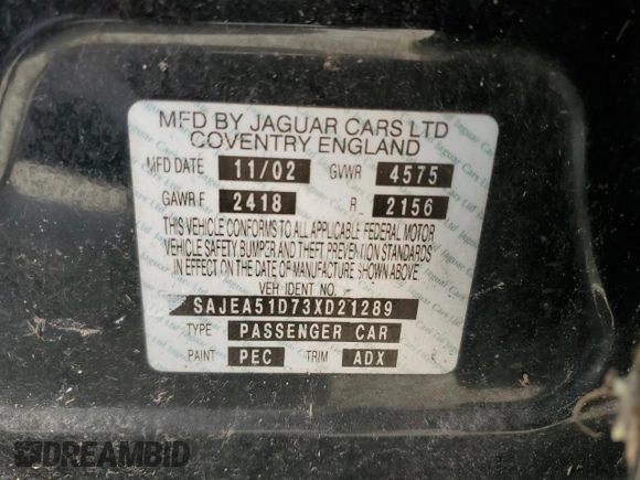 2003 Jaguar X-Type 2.5L Manual z VIN SAJEA51D73XD21289, wystawiony jako Copart lot #59583194 z przebiegiem 70 333 mil mil oraz Czysty tytuł • Clean title. Historia ofert i sprzedaży dostępna na DreamBid. Obrazek 12.
