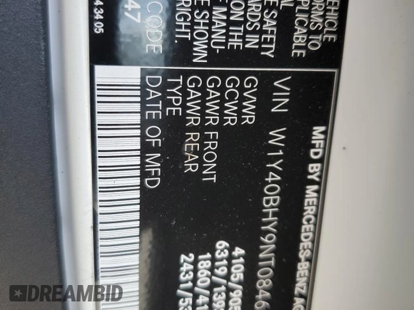 2022 Mercedes-Benz Sprinter Cargo Cargo with VIN W1Y40BHY9NT084649, listed as a Copart auction lot 78318624 with Not Provided miles and Non Repairable. Bid and sale history available at DreamBid. Image 13.