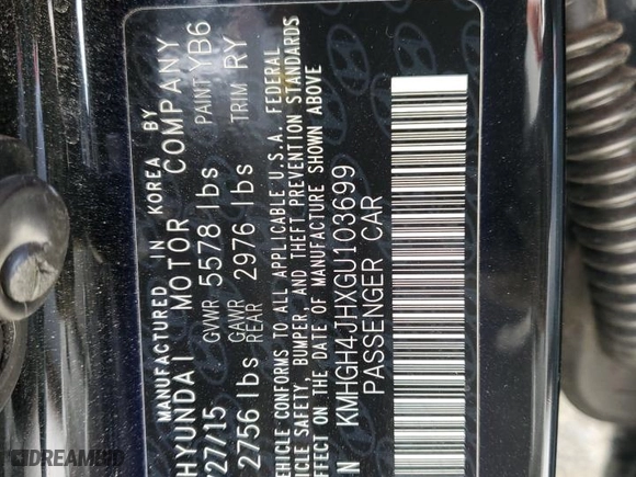 2016 Hyundai Equus Ultimate with VIN KMHGH4JHXGU103699, listed as a Copart auction lot 45760895 with NaN miles and Salvage Title. Bid and sale history available at carsss.com. Image 12.