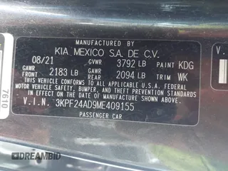 2021 Kia Forte LXS with VIN 3KPF24AD9ME409155, listed as a IAAI auction lot 41815723 with 30,973 mi miles. Bid and sale history available at carsss.com. Image 9.