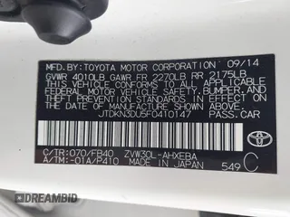 2015 Toyota Prius Four with VIN JTDKN3DU5F0410147, listed as a IAAI auction lot 42593422 with 12,537 mi miles and . Bid and sale history available at DreamBid. Image 9.