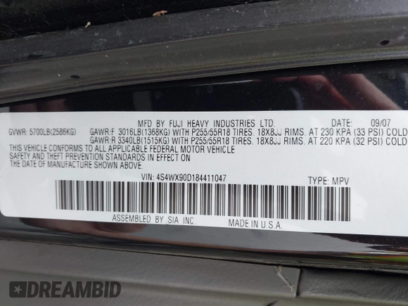 2008 Subaru Tribeca Limited z VIN 4S4WX90D184411047, wystawiony jako IAAI lot #42479234 z przebiegiem 129 651 mil mil oraz . Historia ofert i sprzedaży dostępna na DreamBid. Obrazek 9.