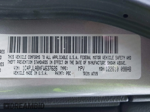 2015 Jeep Cherokee Sport с VIN 1C4PJLABXFW637626, выставлен на аукционе IAAI как лот 42448470 с пробегом 177 567 миль миль и . История ставок и продаж доступна на DreamBid. Изображение 9.